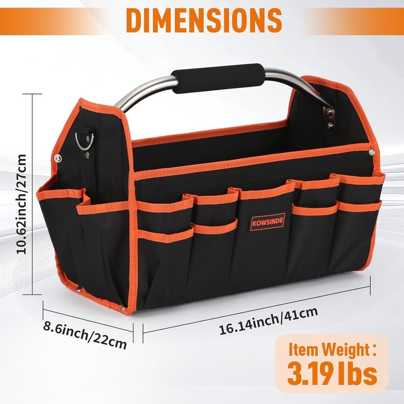 KOWSINDE 16 Inch Tool Bag, Electrician Tool Bag, Open Top Tool Bags, 26 Pockets Can Hold Many Tools, Steel Handle and Removable Shoulder Strap - Image 2